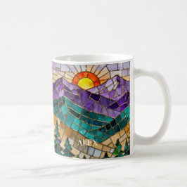 Café Taza de vidrio emplomado de amanecer en la montaña