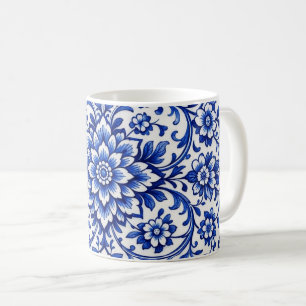 Café Taza de vidrio esmerilado botánico azul acuarela