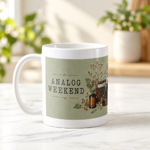 Café Taza de vinilo de cámara vintage de fin de semana 