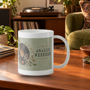 Café Taza de vinilo de cámara vintage de fin de semana