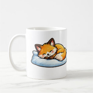 Café Taza de zorro dormilón acogedor en almohada linda
