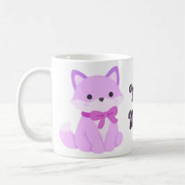 Café Taza de zorro lavanda sentada con lazo morado Kawa