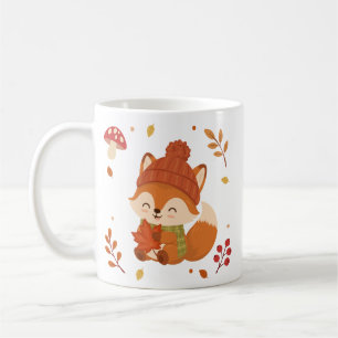Café Taza de zorro sonriente de acuarela otoñal adorabl