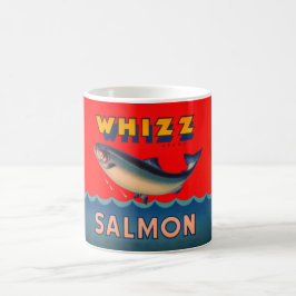 Café Taza decorada con etiqueta vintage de salmón de Al