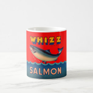 Café Taza decorada con etiqueta vintage de salmón de Al