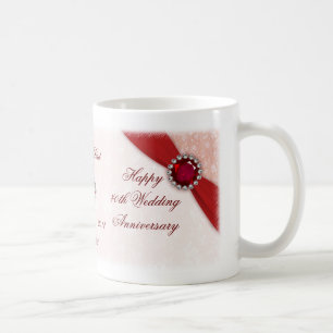 Café Taza del aniversario de boda del damasco 40.o