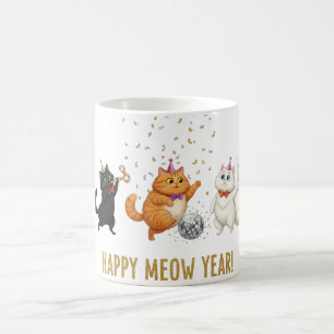 Café Taza del Año Nuevo Feliz Meow para Gatos de Fiesta