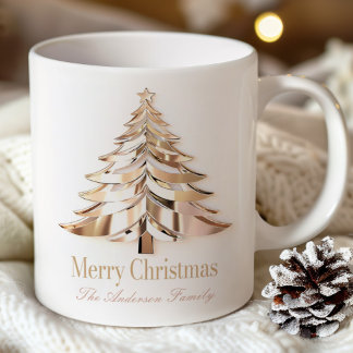 Café Taza del árbol de Navidad dorado | Nombre personal