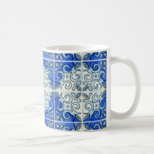 Café Taza del arte de la teja - azul