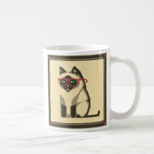 Café Taza del arte del pixel de los vidrios del gato