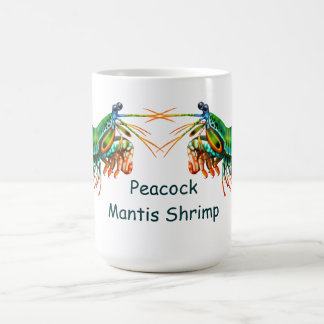 Café Taza del camarón de predicador del pavo real