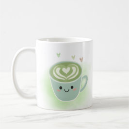 Café Taza del Corazón del Latte de Matcha Sonriente