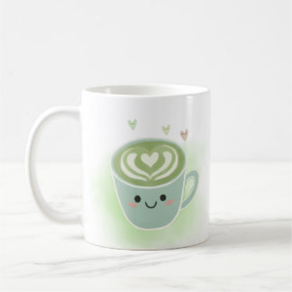 Café Taza del Corazón del Latte de Matcha Sonriente