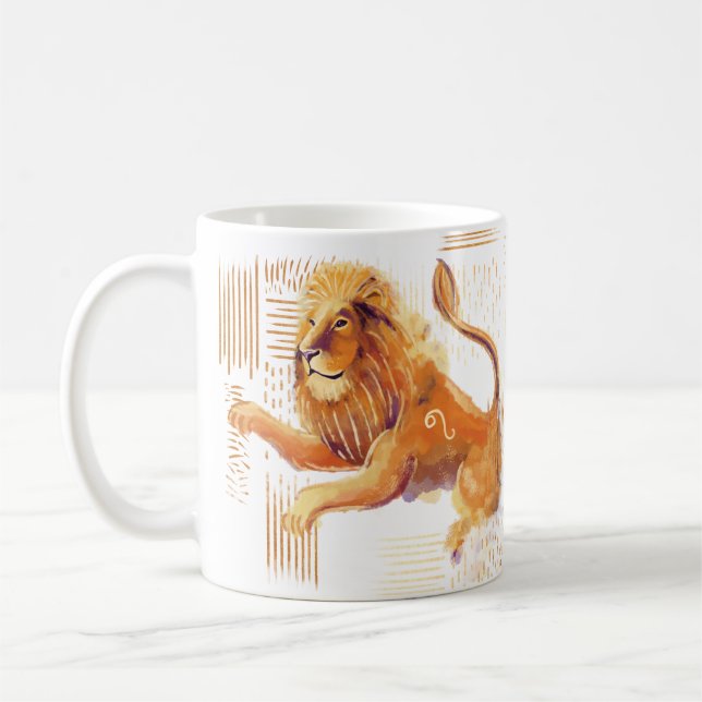Café Taza del cumpleaños de Acuarela del zodiaco de Leo (Izquierda)