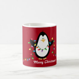 Café Taza del día de fiesta del pingüino de las luces