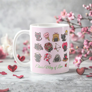 Café Taza del Día de San Valentín de Gato Negro Kawaii