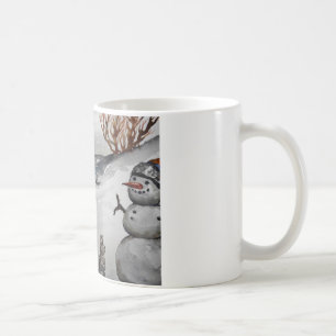 Café Taza del invierno del conejito y del muñeco de