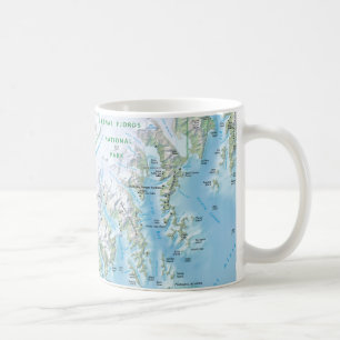 Café Taza del mapa de los fiordos de Kenai