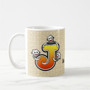 Café Taza del mono de calcetín con monograma J
