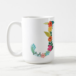 Café Taza del monograma de J, inicial floral de J,