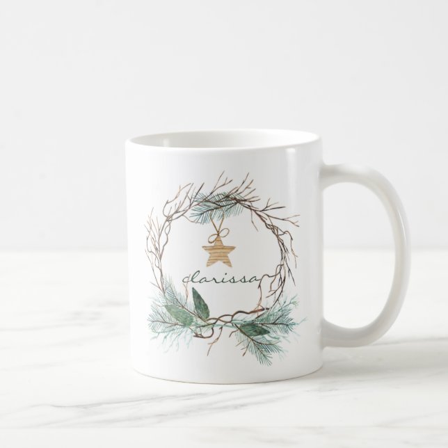 Café Taza del monograma de la estrella de las ramas del (Derecha)