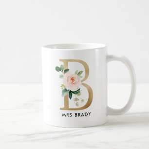 Café Taza del monograma, monograma floral B, regalo de