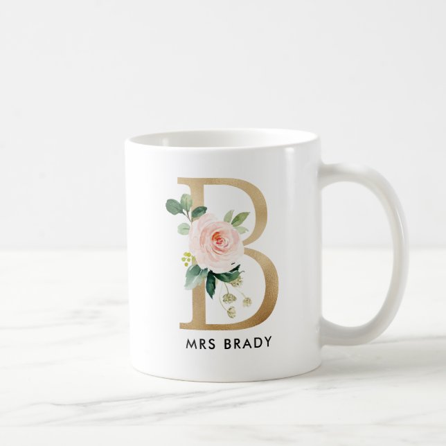 Café Taza del monograma, monograma floral B, regalo de (Derecha)