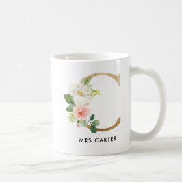 Café Taza del monograma, monograma floral C, regalo de