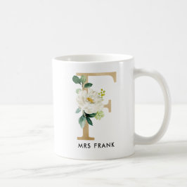 Café Taza del monograma, monograma floral F, regalo de