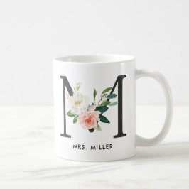 Café Taza del monograma, monograma floral M, regalo de