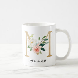 Café Taza del monograma, monograma floral M, regalo de