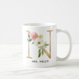 Café Taza del monograma, monograma floral N, regalo de