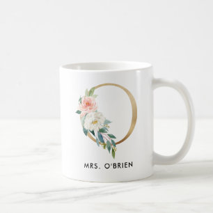 Café Taza del monograma, monograma floral O, regalo de