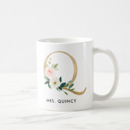 Café Taza del monograma, monograma floral Q, regalo de