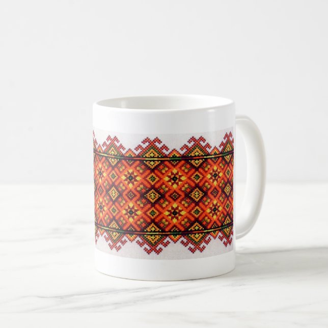 Café Taza del naranja del bordado de Vyshyvanka Hutsul (Anverso derecho)