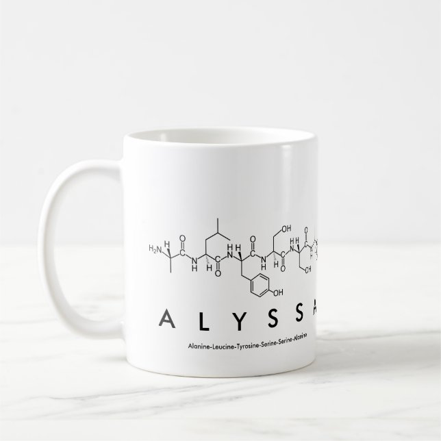 Café Taza del nombre del péptido de Alyssa (Izquierda)