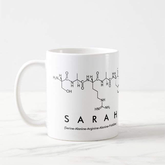 Café Taza del nombre del péptido de Sarah (Izquierda)