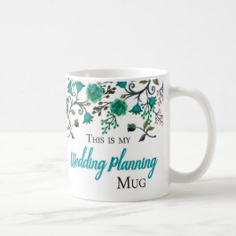 Café Taza del planeamiento de la boda, tono azulverde