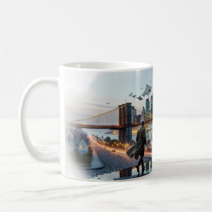 Café Taza del Puente de Brooklyn al Atardecer con Solit
