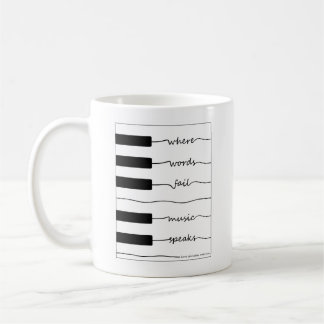 Café Taza del teclado de piano con cita inspiradora