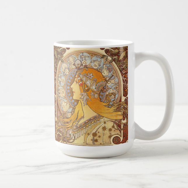 Café Taza del zodiaco de Nouveau Alfonso Mucha del arte (Derecha)