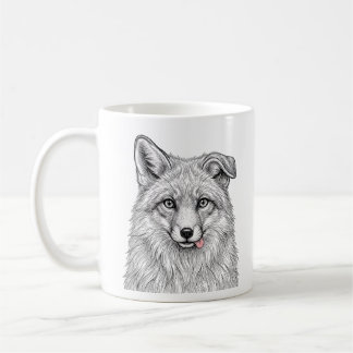Café Taza del zorro ártico - Taza de arte en negro y bl
