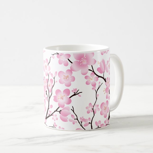 Café taza delicada de la flor de cerezo blanca rosada (Anverso derecho)