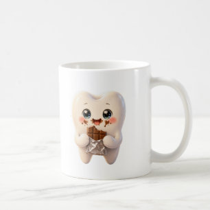 Café Taza dental Kawaii de chocolate comiendo dientes l