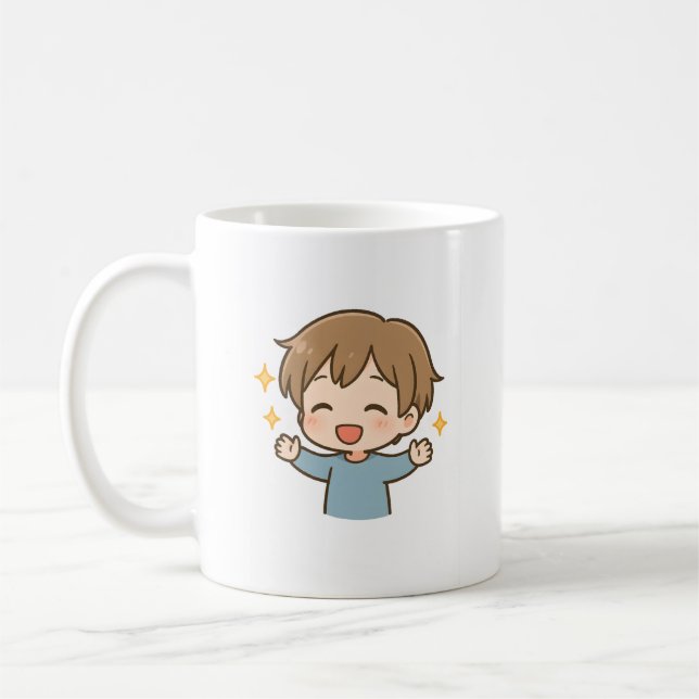 Café Taza diaria de humor Chibi lindo y feliz (Izquierda)