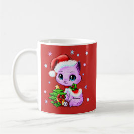 Café Taza dibujada mano hermosa del gato del navidad de