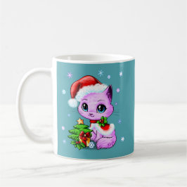 Café Taza dibujada mano hermosa del gato del navidad de