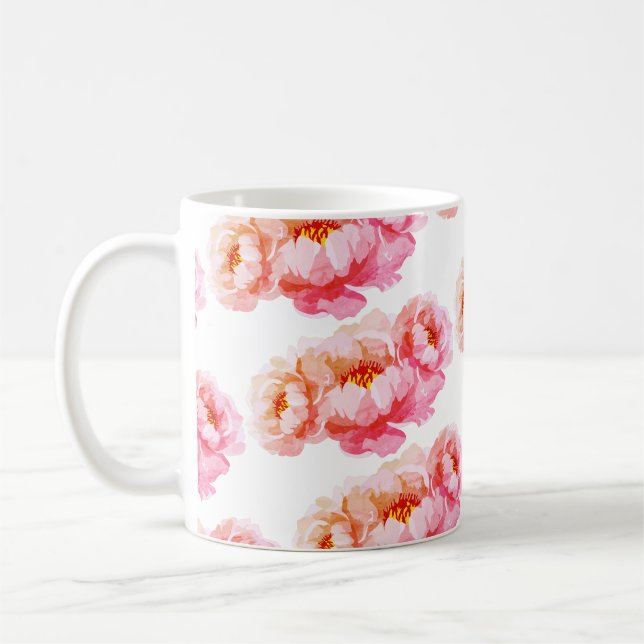 Café Taza diseñada de moda con flores de rosa (Izquierda)
