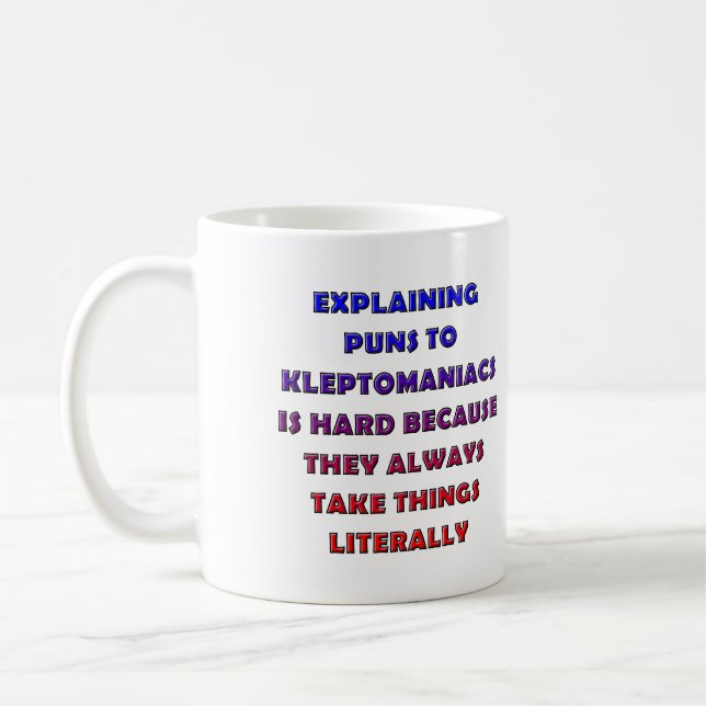 Café Taza divertida con juegos de palabras para cleptóm (Izquierda)