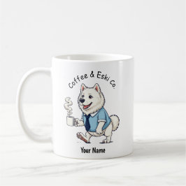 Café Taza divertida con traje de negocios de perro esqu